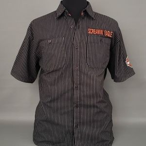 HARLEY DAVIDSON Black Pin Stripe Button Up Shirt